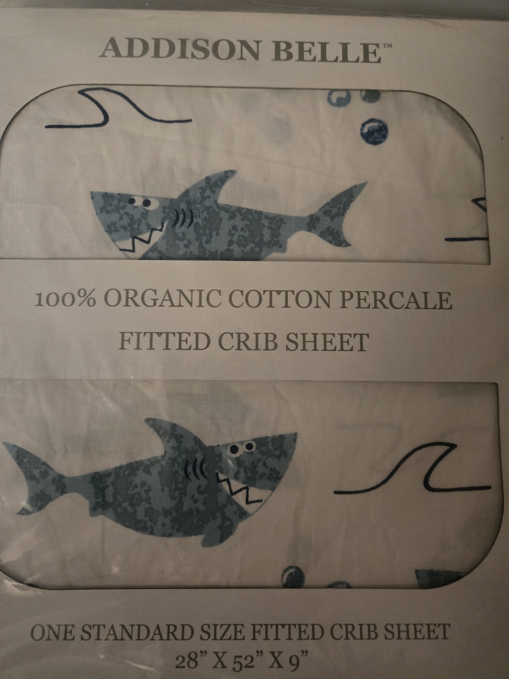 Addison Belle Shark Print Fitted Crib Sheet - Blue & White